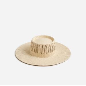 NWT J. Crew Open Weave Straw Hat sz M/L  Natural Straw Color